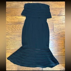 C/MEO collection black midi strapless cocktail dress with flare bottom!